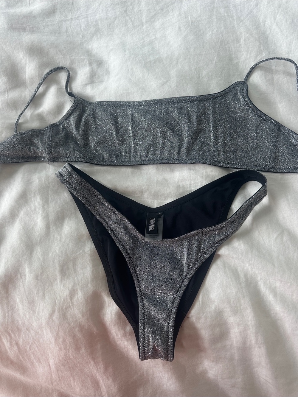 triangl swimwear Metallic Silver Bikini Set